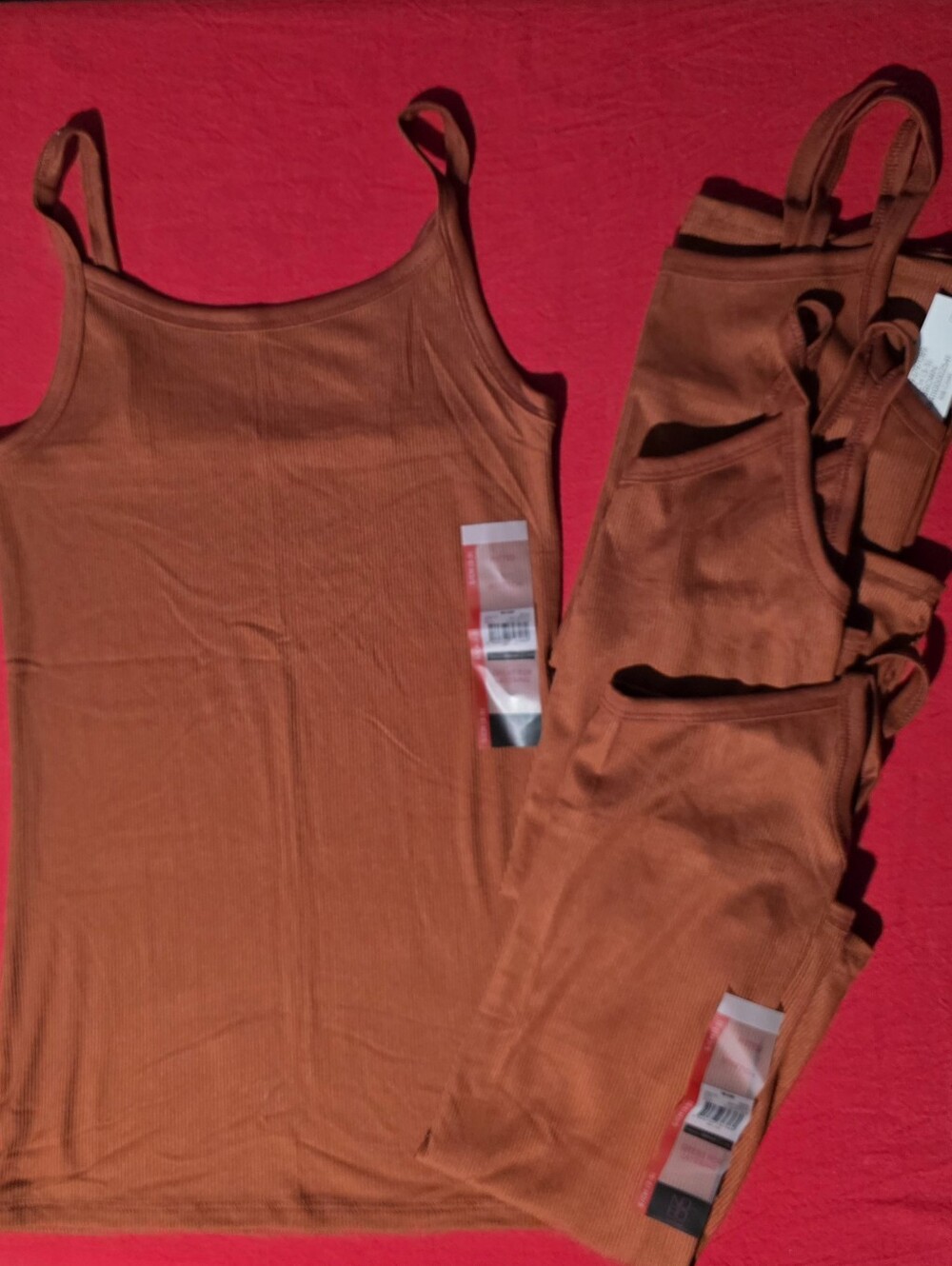 4pk Rust Ribbed Tank Top - Womens Casual Slim Fit